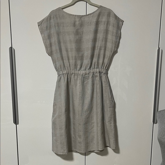 BELLAMBIA NWOT Gray Silver Linen Striped Midi Dress Made In Italy, Size L - Picture 9 of 14